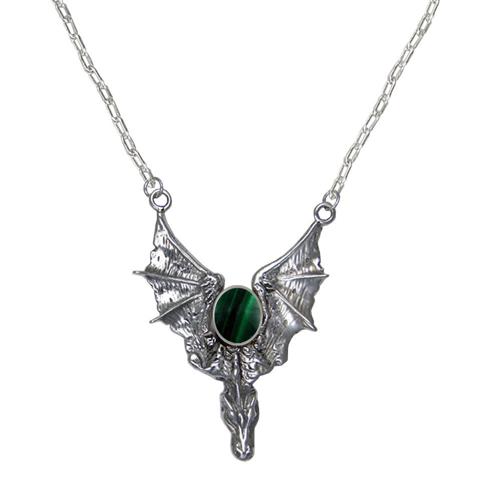 Sterling Silver Dragon of the West Necklace With Malachite